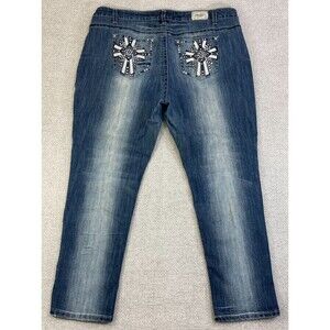 ZCO Jeans Women's 24 Straight Stretch Blue Denim Rhinestone Embellished Pockets